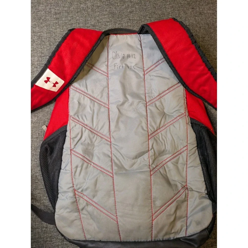 Under Armour Storm Heat Gear Team Hustle Backpack Red Big Logo School Book Bag